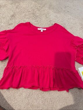 Moa moa girls Ruffle-Hem hot pink Short Sleeve Top sz youth large nwt
